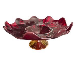Vintage LE Smith Red Petal Footed Bowl Cadmium Glow